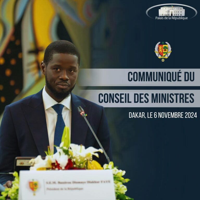 COMMUNIQUE DU CONSEIL DES MINISTRES DU MERCREDI 06 NOVEMBRE 2024