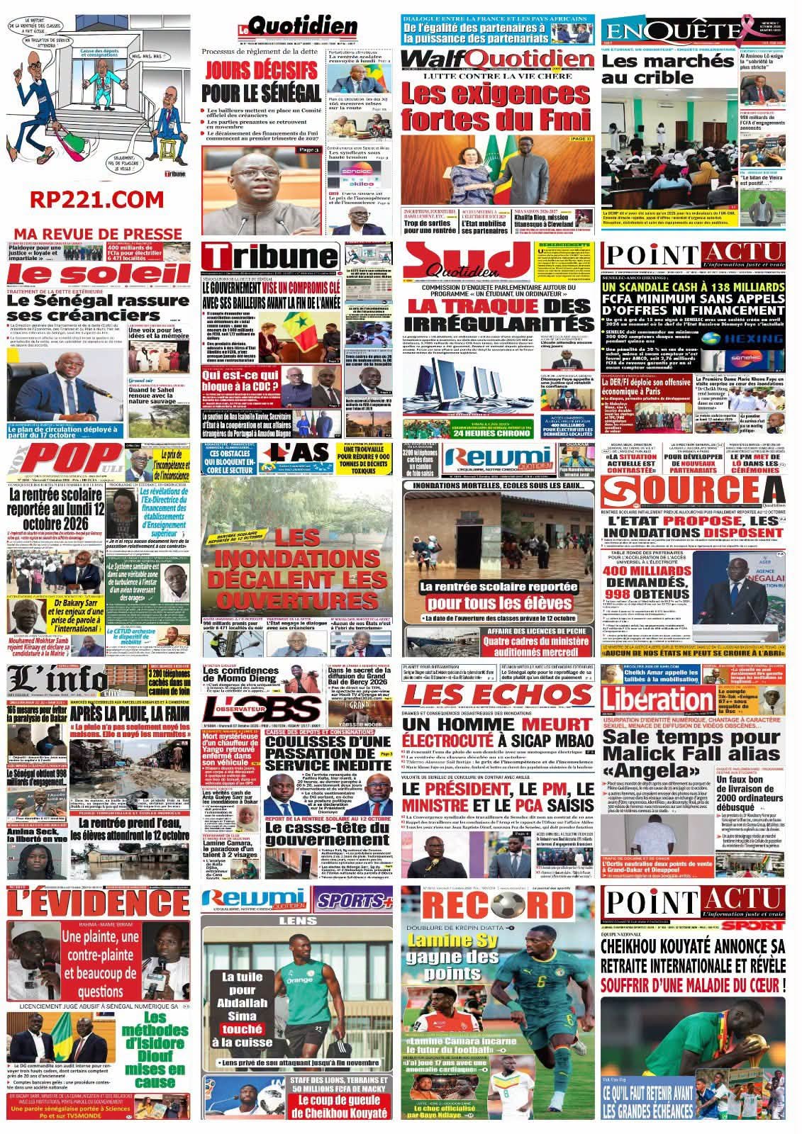 REVUE DE PRESSE: LE SÉNÉGAL COMPTE SES MILLIARDS ENTRE DETTE, INONDATIONS ET ÉLECTRICITÉ